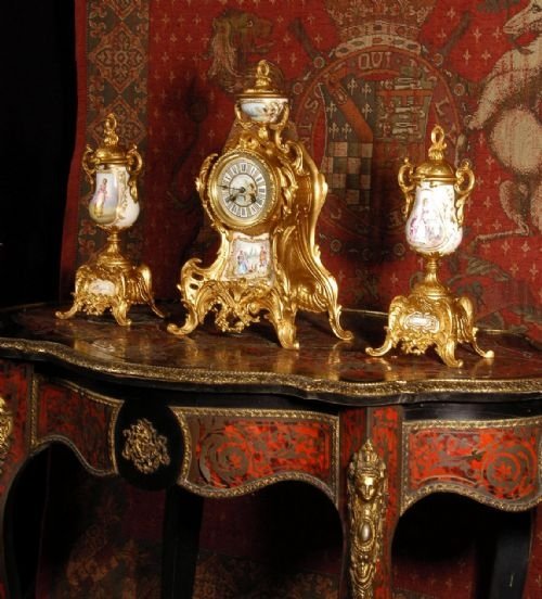 *****  Sold  *****  Sevres Porcelain and Gilt Rococo Clock Set ~ Samuel Marti~